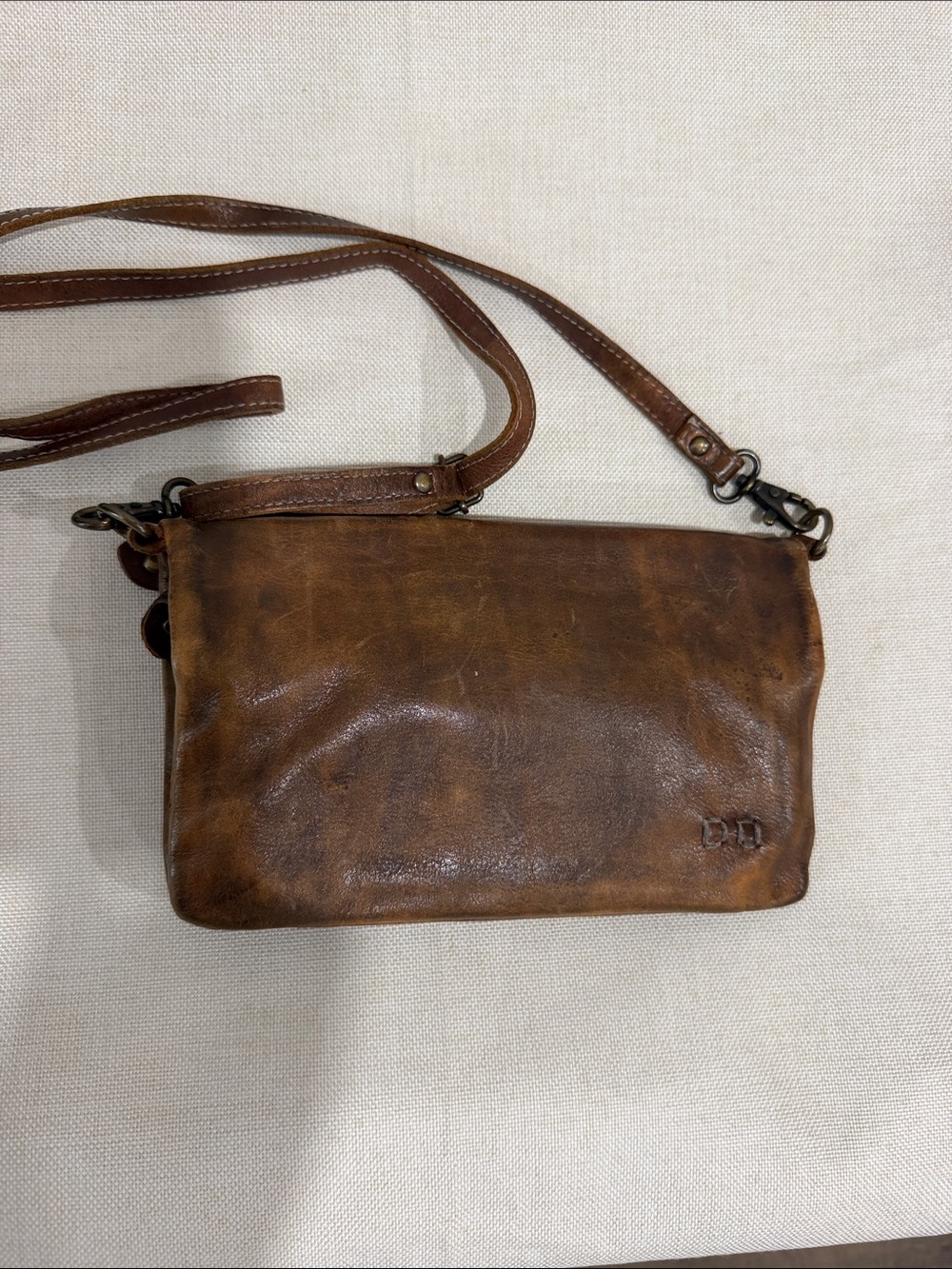 Bed stu Distressed Tan Leather Crossbody Bag with Subtle Embossed Detail